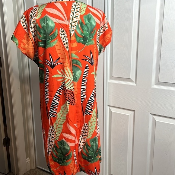 Emery Rose Bright Bold Orange Jungle Tropical Shift Dress M - Picture 3 of 5